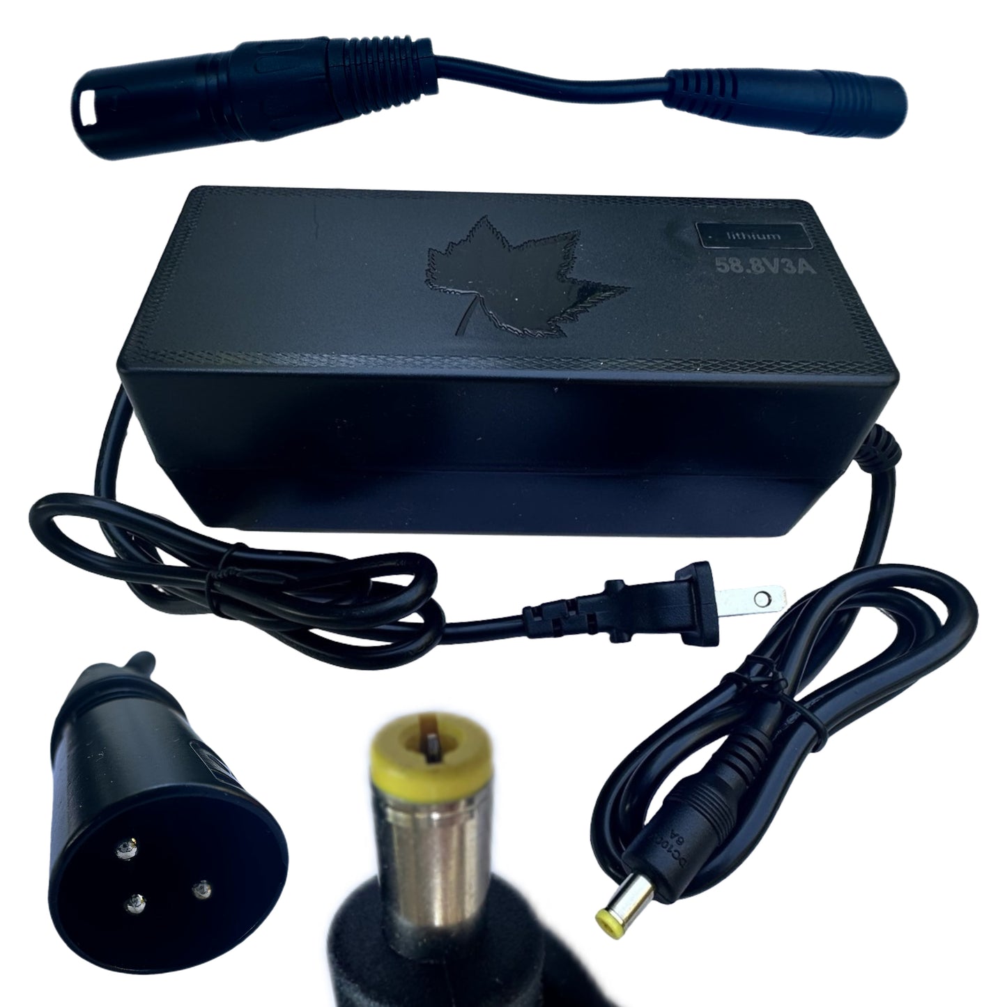 52V 3A E-Bike Battery Charger (DC) (58.8V Output) + XLR to DC Adapter – 110V Input