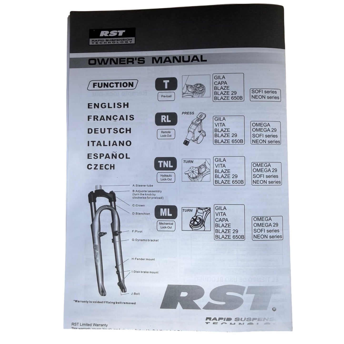 RST Guide Dual Crown Fork (26” Fat Tire) + Motorcycle Style LED Headlight Kit (12V, 2-pin Julet)