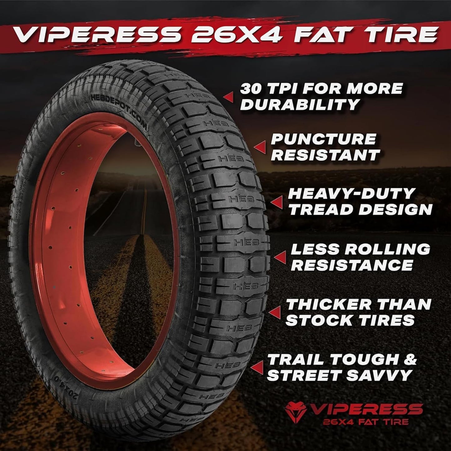 HEB VIPERESS FAT TIRE SET OF 2 TIRES AND 2 TUBES