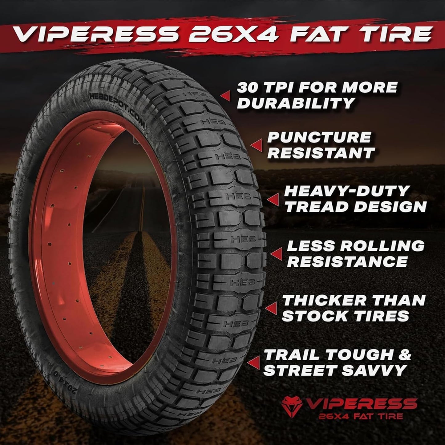 HEB Viperess Fat Tire SET of 2 Tires - 26" x 4"