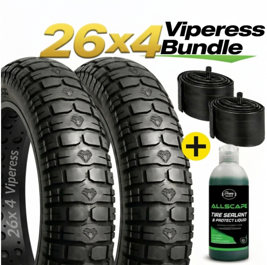 HEB VIPERESS BUNDLE Fat Tires-  SET OF 26"x 4.0" (2) Tires, (2)Tubes, and a 13 OZ Bottle of Sealant.