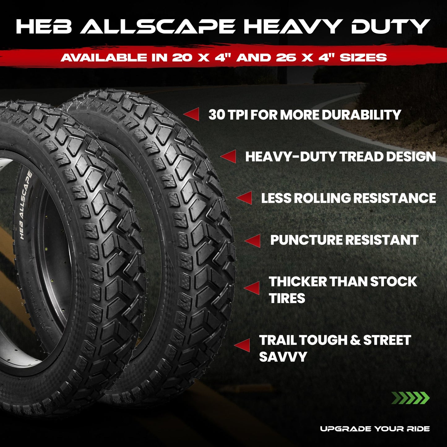 HEB ALLSCAPE® Fat Tire SET of 2 Tires and 2 Tubes 20" x 3" W/ REFLECTIVE CIRCLE