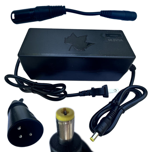 52V 3A E-Bike Battery Charger (DC) (58.8V Output) + XLR to DC Adapter – 110V Input