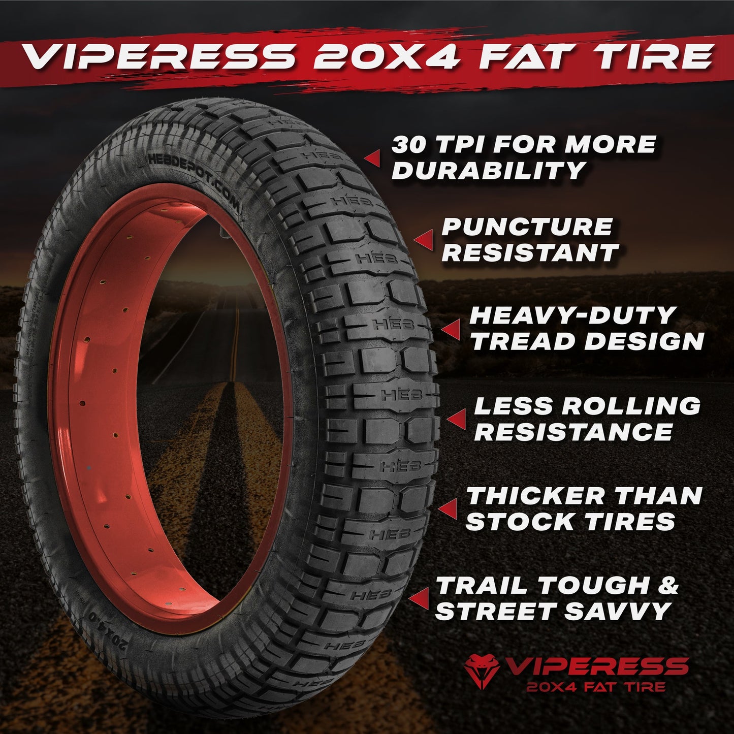 HEB VIPERESS 20x4 FAT TIRE SET OF 2 TIRES AND 2 TUBES